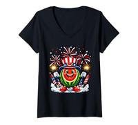 Mujer Watermelon American Flag USA 4th of July Fireworks Patriotic Camiseta Cuello V