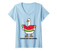 Mujer Watermelon Goose Kids Who Love sandía Fruit Vegans Girls Camiseta Cuello V