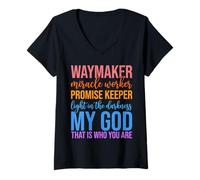 Mujer Waymaker Milagro Trabajador Promesa Guardián Jesús Fe Cristiana Camiseta Cuello V
