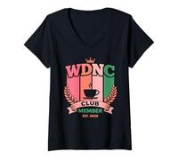 Mujer WDNC Club Member Crest We Do Not Care Funny Retro Elegante Camiseta Cuello V