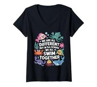 Mujer We Are Different But in This School We All Swim Together Camiseta Cuello V