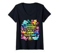 Mujer We Are Different But in This School We All Swim Together Camiseta Cuello V