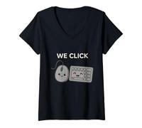 Mujer We Click Funny - Teclado de ratón para computadora Lindo Tech Geek Nerd Camiseta Cuello V