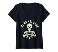 Mujer We Do Not Care Skeleton Funny Coffee WDNC Menopausia Camiseta Cuello V