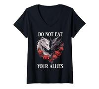 Mujer We Do Not Eat Allies Dragon Book Lover Dark Romance Smutty Camiseta Cuello V