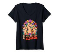 Mujer We Rise We Resist We Blossom Fists Flowers Camiseta Cuello V