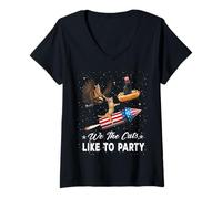 Mujer We The Cats Like To Party American Cat 4th of July Patriotic Camiseta Cuello V