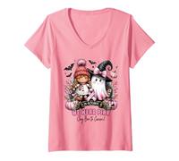Mujer We Wear Pink In October Ghost Witch Breast Cancer Awareness Camiseta Cuello V