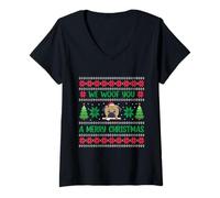 Mujer We Woof You A Merry Christmas Dog Perro Navidad Ugly Xmas Camiseta Cuello V