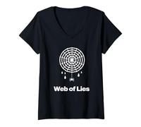 Mujer Web of Lies Spider Humor Minimal Spooky Halloween Diseño Camiseta Cuello V