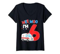 Mujer Wee Woo I Am 6 Años Edad 6 Niños Cumpleaños Camiseta Cuello V