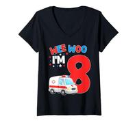 Mujer Wee Woo I Am 8 Años Edad 8 Niños Cumpleaños Camiseta Cuello V