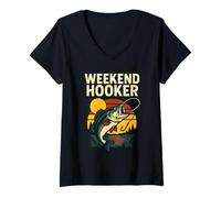 Mujer Weekend Hooker Funny Hombres Vintage Big Mouth Bass Fishing Camiseta Cuello V