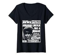 Mujer Weekly World News - Lincoln Was a Woman Cover Camiseta Cuello V