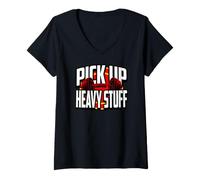 Mujer Weightlifting Motivation Pick Up Heavy Stuff Gym Graphic Camiseta Cuello V