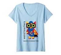 Mujer Weird Teachers Build Character Geométrico Búho Diseño Abstracto Camiseta Cuello V