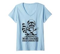 Mujer Weird Teachers Build Character Raccoon Space Guitar Camiseta Cuello V