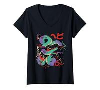 Mujer Weirdcore Psychedelic Trippy Japonés Surrealista Yokai Snake Camiseta Cuello V