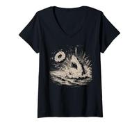 Mujer Weirdcore Vintage Shark Donut Attack Funny Surfer Estética Camiseta Cuello V
