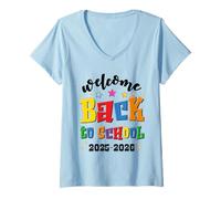 Mujer Welcome Back School Shirt Graduación Cap Pencil Book Fun Camiseta Cuello V