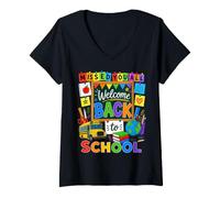 Mujer Welcome Back To School Bus Teacher Classroom Pencil Art Camiseta Cuello V
