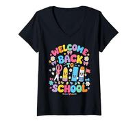 Mujer Welcome Back To School Cute Classroom Supplies Teacher Camiseta Cuello V