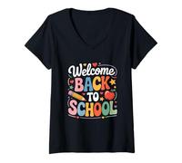 Mujer Welcome Back To School Cute Teacher First Day Of School Fun Camiseta Cuello V