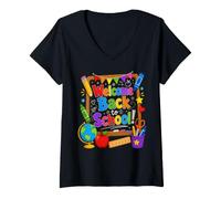 Mujer Welcome Back To School Teacher Classroom Pencil Apple Camiseta Cuello V
