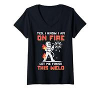Mujer Welder Im On Fire Let Me Finish Weld Funny Hombres Mujeres Niños Camiseta Cuello V