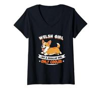 Mujer Welsh Girl, Like A Regular Girl Only Cooler - Perro galés Camiseta Cuello V