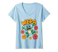 Mujer Wepa Coqui Frog Hibiscus Flower Enthusiast Puerto Rico Camiseta Cuello V