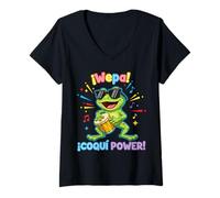 Mujer ¡Wepa! Coquí Power Fun Music Vibes Camiseta Cuello V
