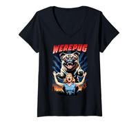 Mujer Werepug - Retro Vintage B-Movie 80's Horror Hombre Lobo Perro Pug Camiseta Cuello V