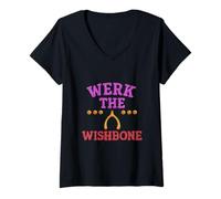 Mujer Werk The Wishbone Divertido Acción de Gracias Drag Queen Cultura Camiseta Cuello V