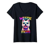 Mujer West Highland White Terrier Mom Pop Art Lindo Westie Dog Mom Camiseta Cuello V
