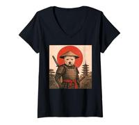 Mujer West Highland White Terrier Samurai Warrior Japonés Ukiyo-e Camiseta Cuello V