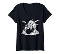 Mujer West Highland White Terrier Tocando Batería Perro Amante Camiseta Cuello V