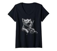 Mujer West Highland White Terrier tocando violinista perro violinista Camiseta Cuello V
