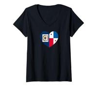 Mujer West VA and Panama Flags: Heart Shaped Unity Camiseta Cuello V
