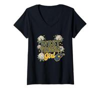Mujer West Virginia Girl WV - Orgullo estatal para Mujer, diseño Floral Retro Camiseta Cuello V