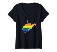 Mujer West Virginia Mapa USA Estado Arco Iris Bandera Pride Month Camiseta Cuello V