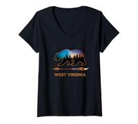 Mujer West Virginia USA Black Bear Senderos de Senderismo Recuerdo de Vacaciones Camiseta Cuello V