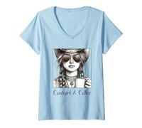 Mujer Western Cowgirl and Coffee Wild West Cowgirls Camiseta Cuello V