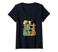 Mujer Western Cowgirl Turquoise Guitar Boots & Sunflower Aesthetic Camiseta Cuello V