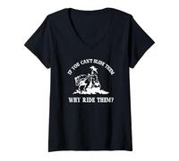 Mujer Western If You Cant Slide 'Em Why Ride 'Em Reining Horse Camiseta Cuello V