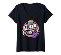 Mujer Western LGBTQ Queer and Country Rainbow Pride Camiseta Cuello V