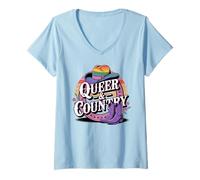 Mujer Western LGBTQ Queer and Country Rainbow Pride Camiseta Cuello V