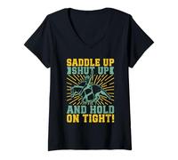 Mujer Western Rider Saddle Up Shut Up Cowgirl Rodeo Camiseta Cuello V