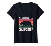Mujer Westminster California Bear Retro, Condado de Orange, SoCal Beach Camiseta Cuello V