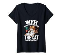 Mujer WFH Means Work from Hook The Cat Signs MY TIMESHEET Camiseta Cuello V